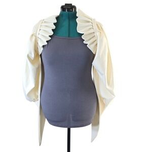 ETA Women's Queen Top Beige Cropped‎ Ruffle Sleeve Tie Front Blouse - L